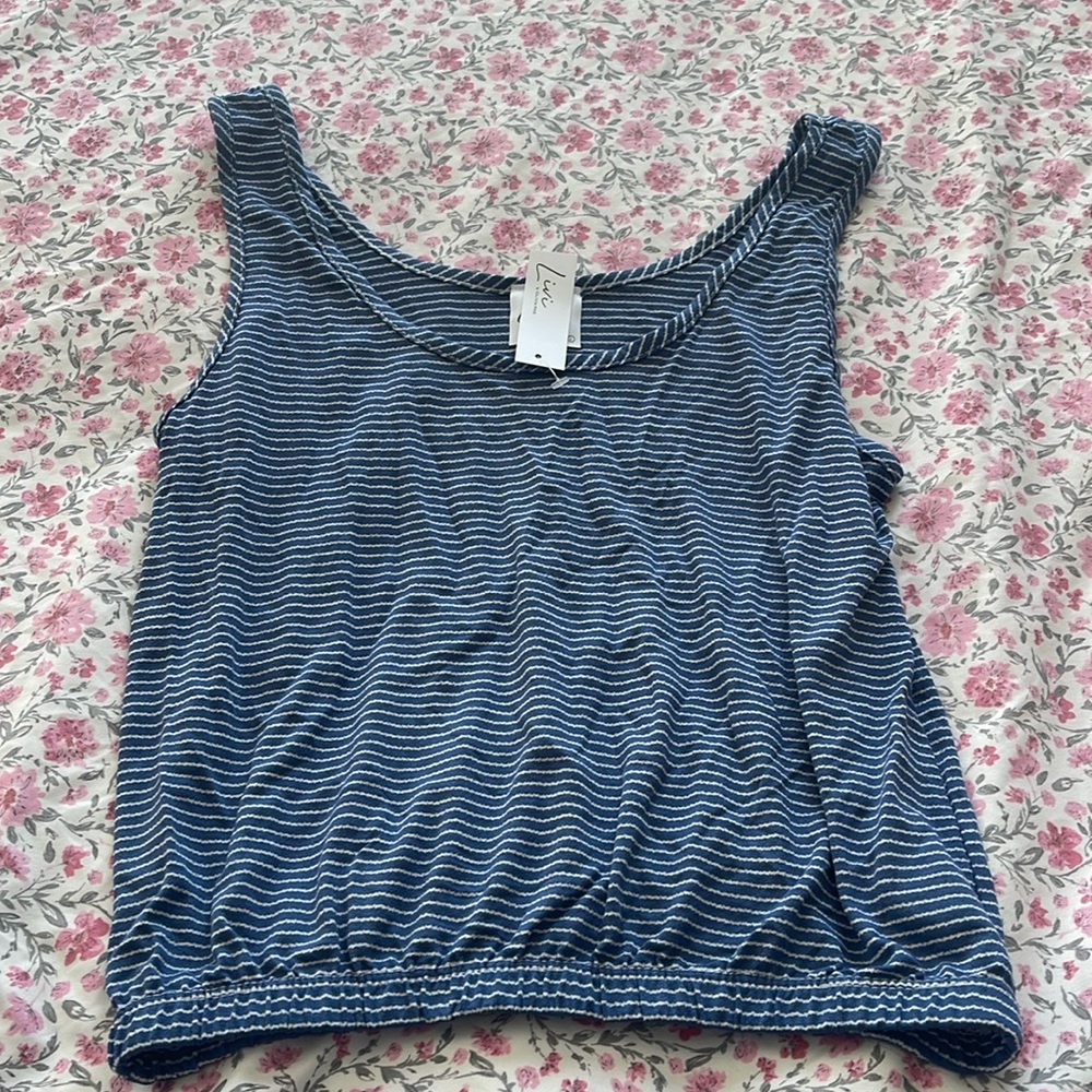 Blue and white striped tank top